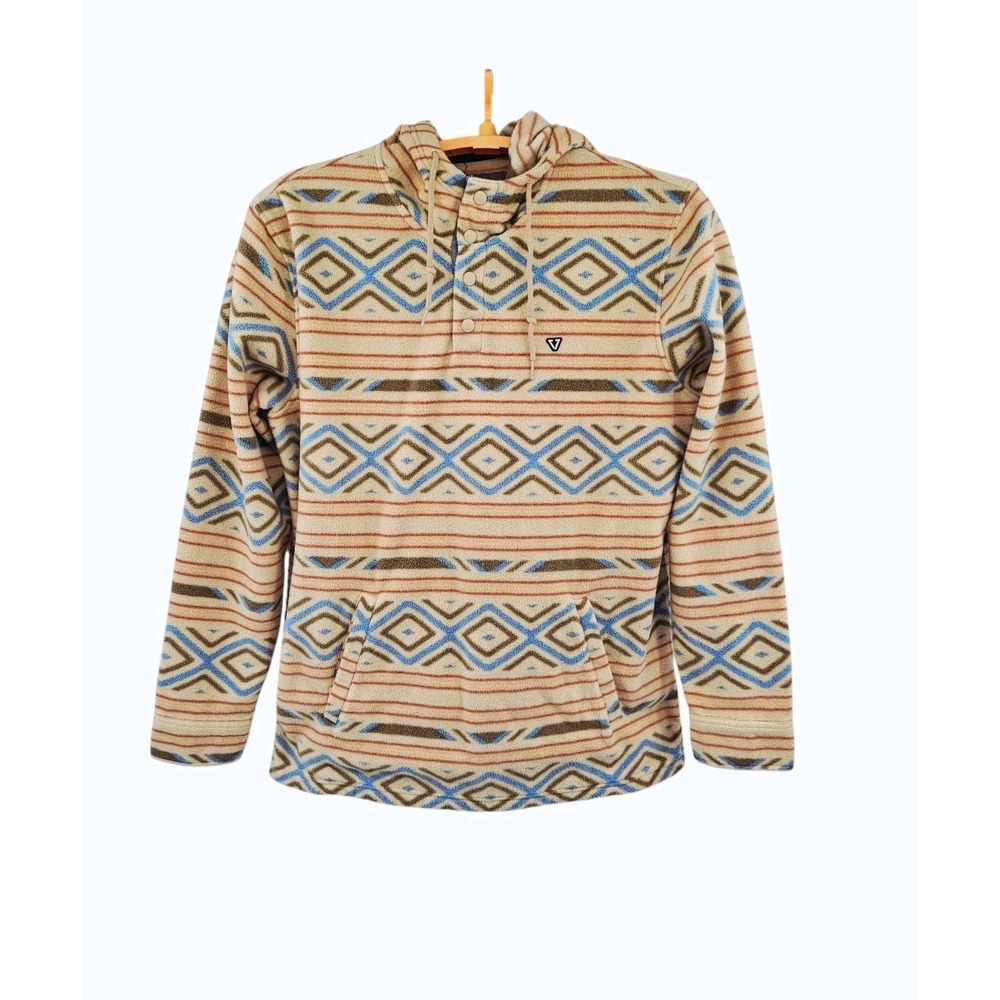 Vissla Eco-Zy‎ Popover Pullover Large Aztec Hoodie Fleece Snap Button Southwest